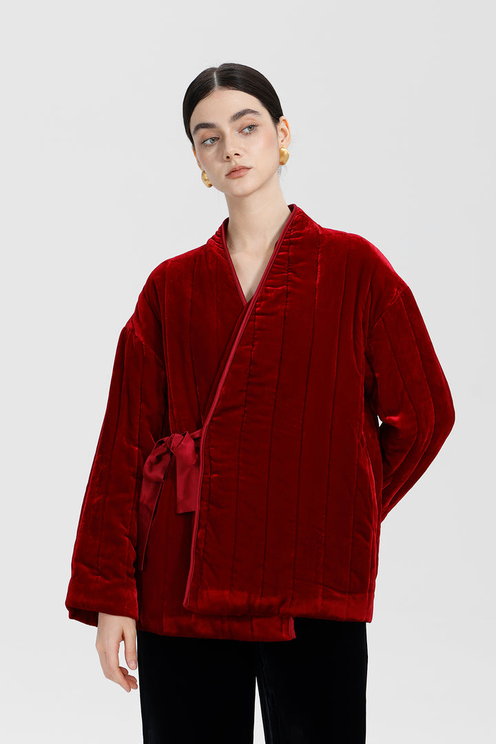 Mei Velvet Wrap Ruby Red Coat