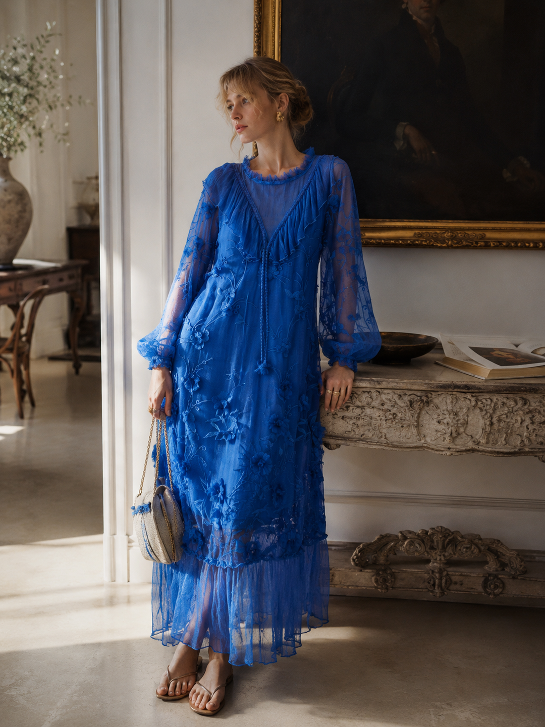 Vestido transparente con bordado Sylvie