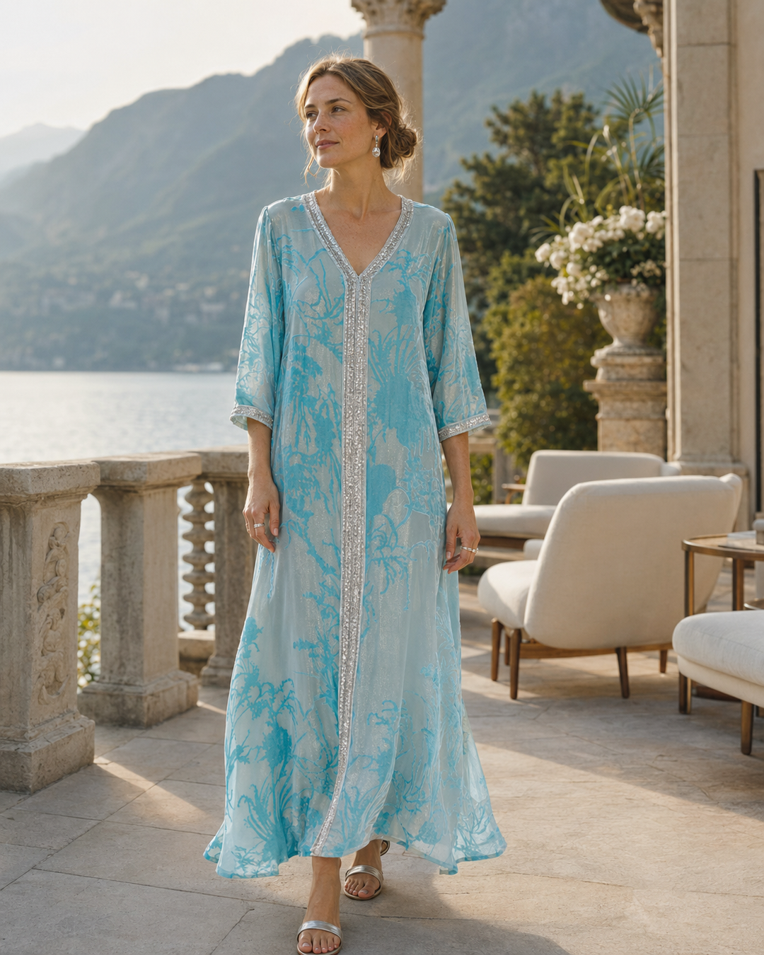 Zinnia Embellished Floral Velvet Maxi Dress
