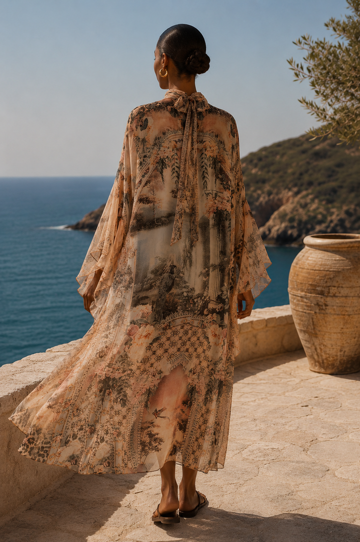 Vestido tipo capa con estampado de seda Sonia