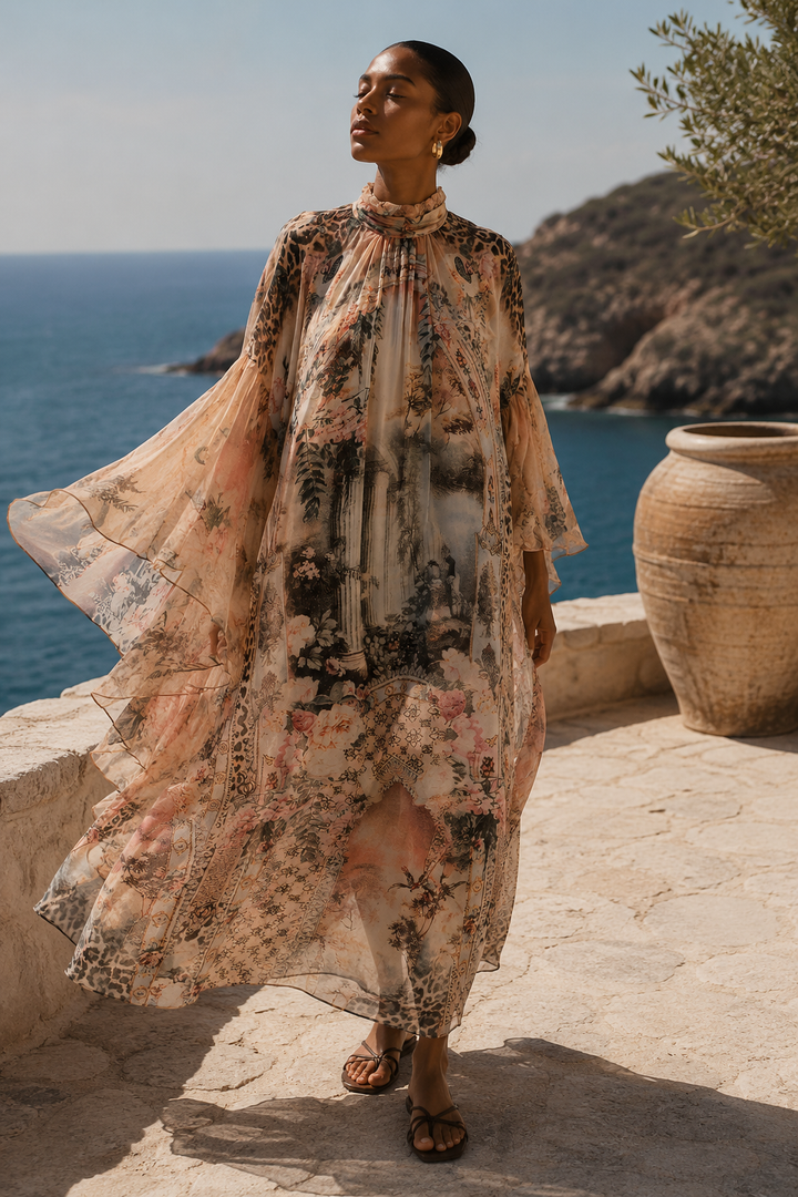 Vestido tipo capa con estampado de seda Sonia