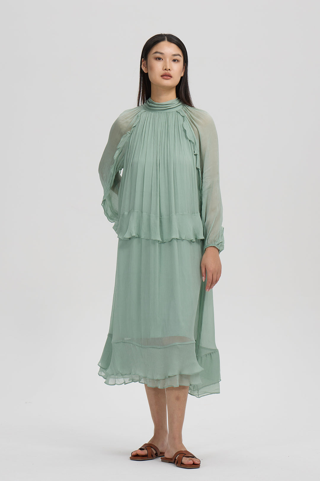 Oriana Pleated Silk Dress