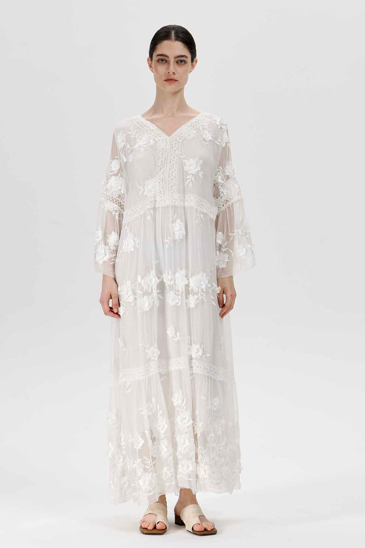 Selma V-Neck Embroidered Dress