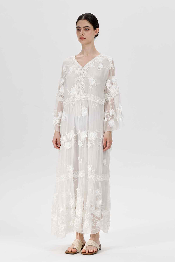 Selma V-Neck Embroidered Dress