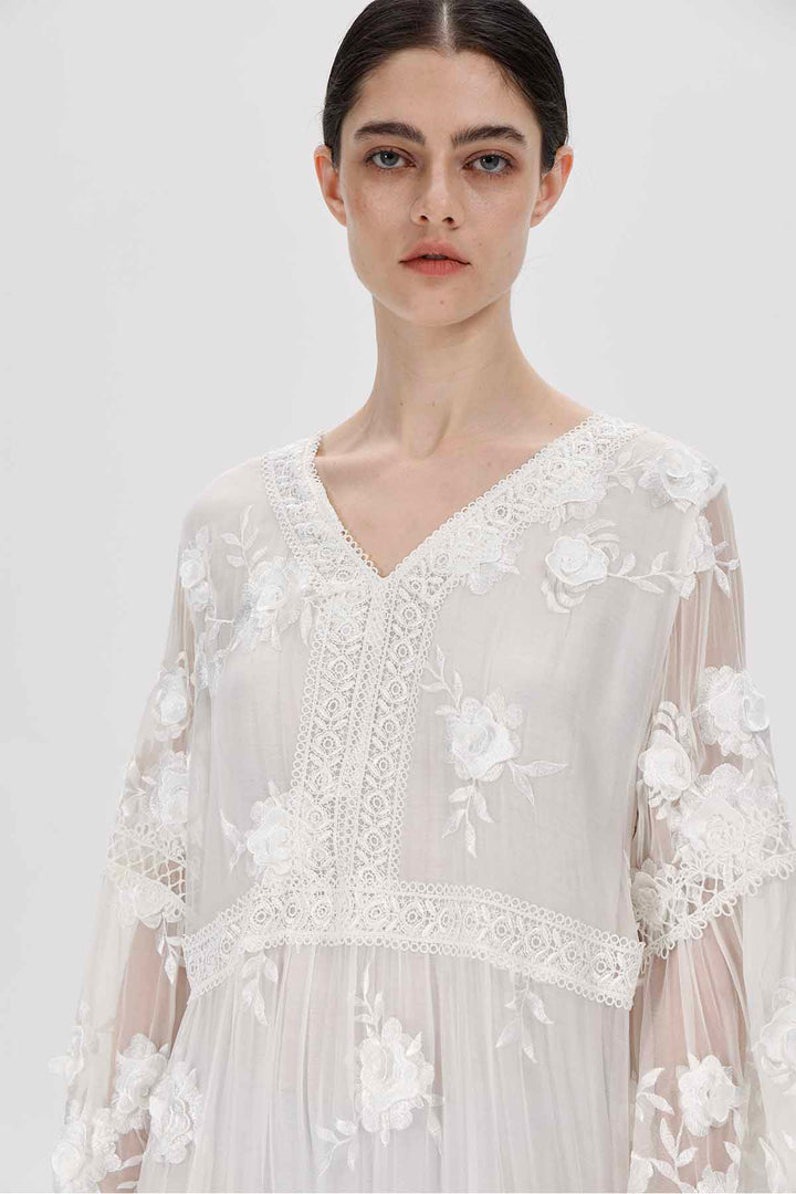 Selma V-Neck Embroidered Dress