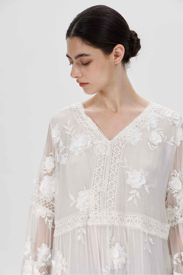 Selma V-Neck Embroidered Dress