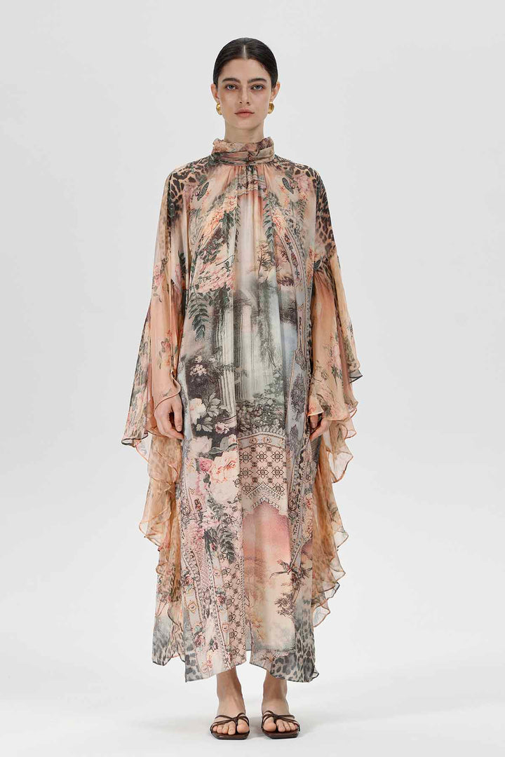 Vestido tipo capa con estampado de seda Sonia