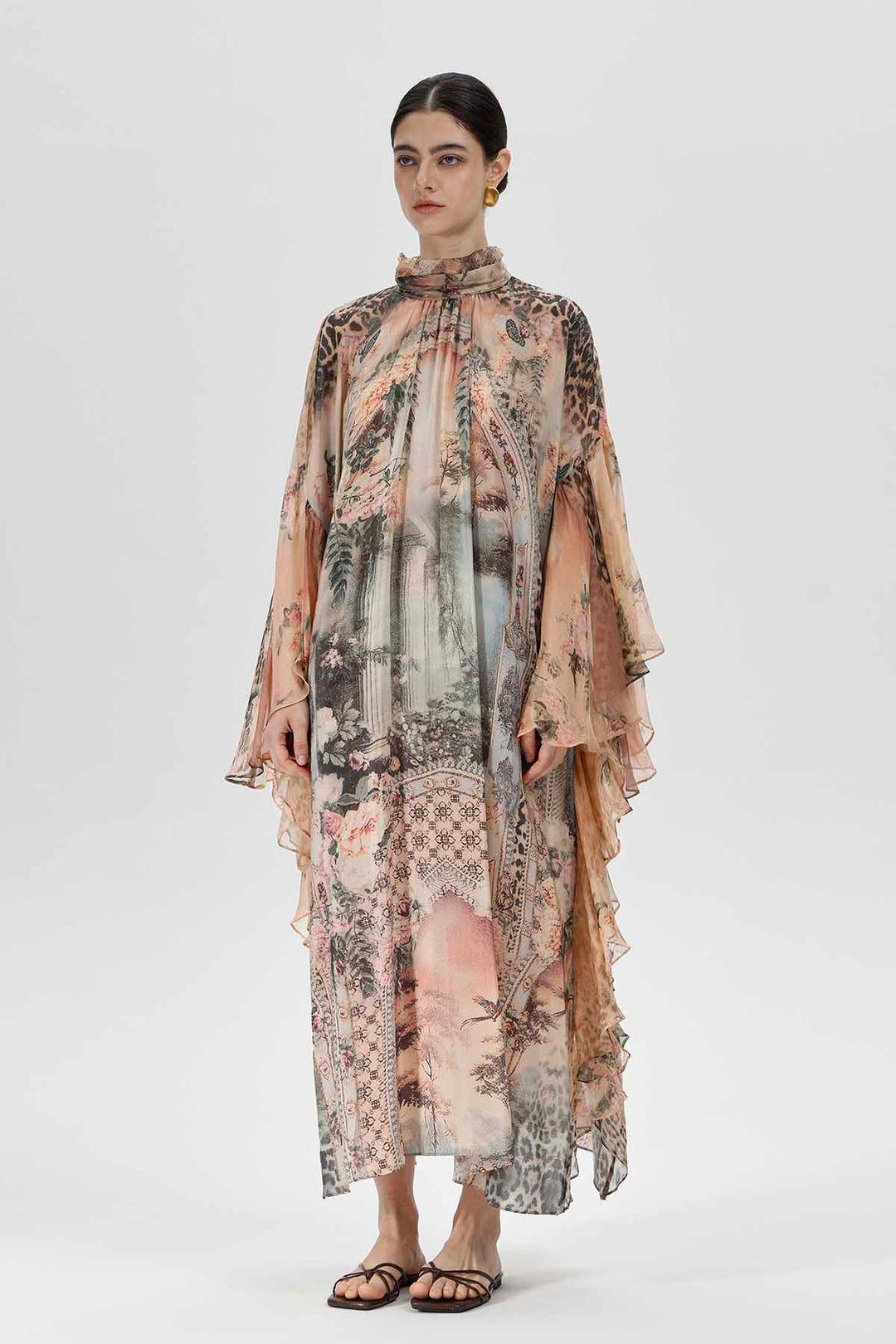 Vestido tipo capa con estampado de seda Sonia