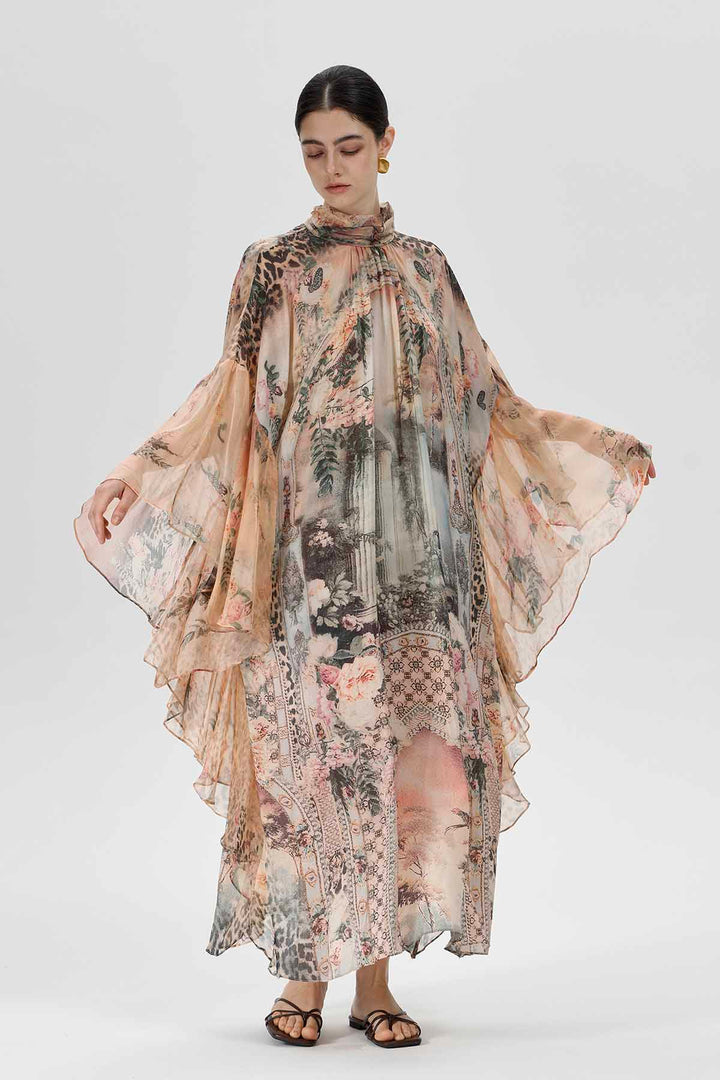 Vestido tipo capa con estampado de seda Sonia