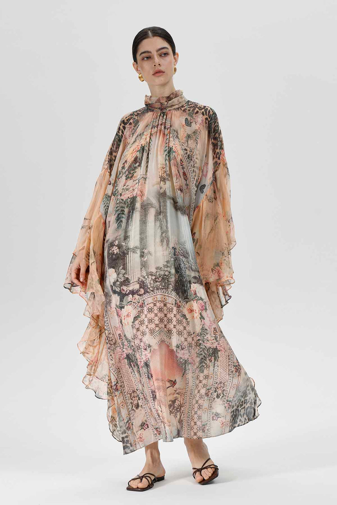 Vestido tipo capa con estampado de seda Sonia