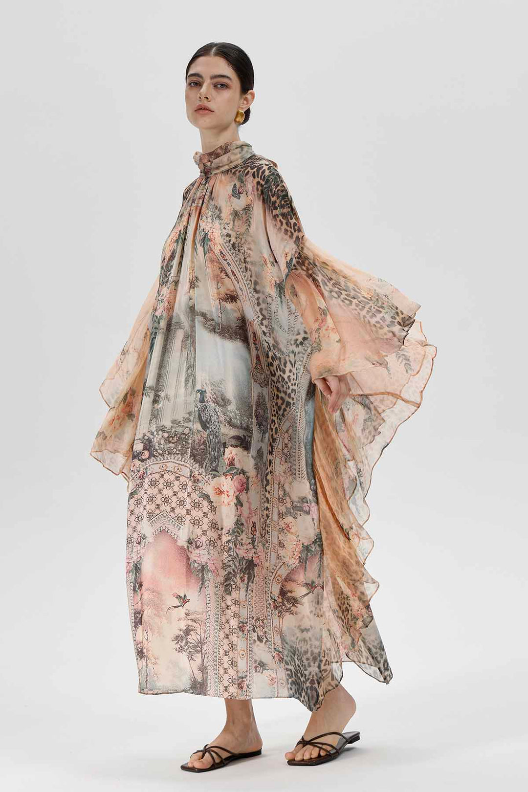 Vestido tipo capa con estampado de seda Sonia