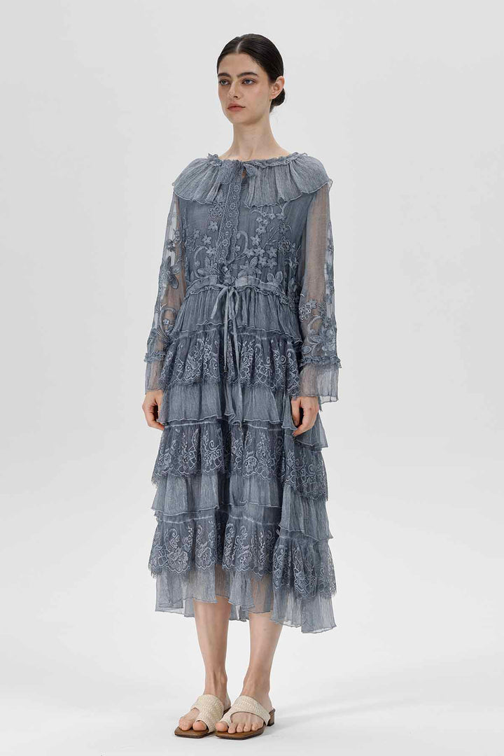 Celestine Spitzenkleid Nebelblau