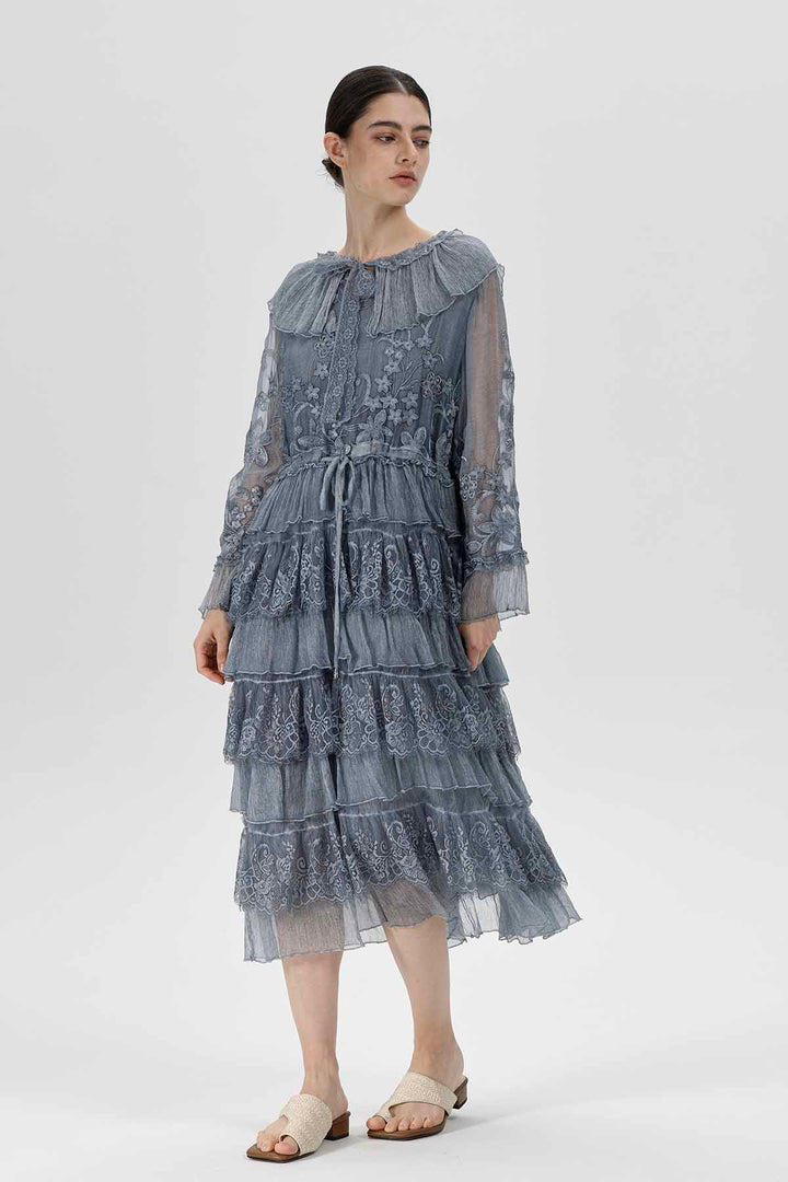 Celestine Spitzenkleid Nebelblau