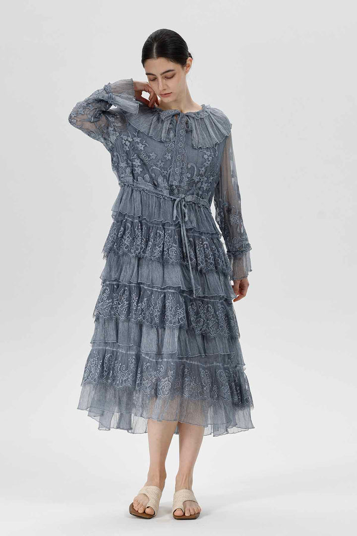 Celestine Spitzenkleid Nebelblau