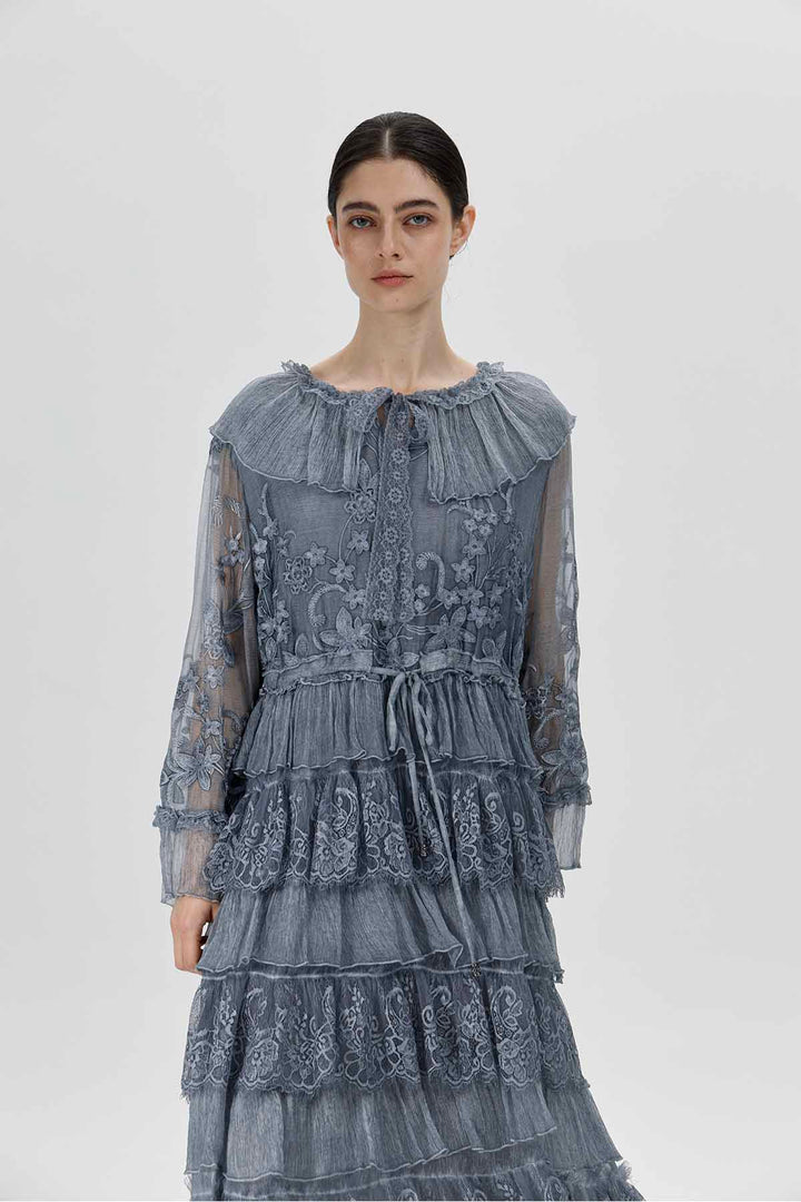 Celestine Spitzenkleid Nebelblau