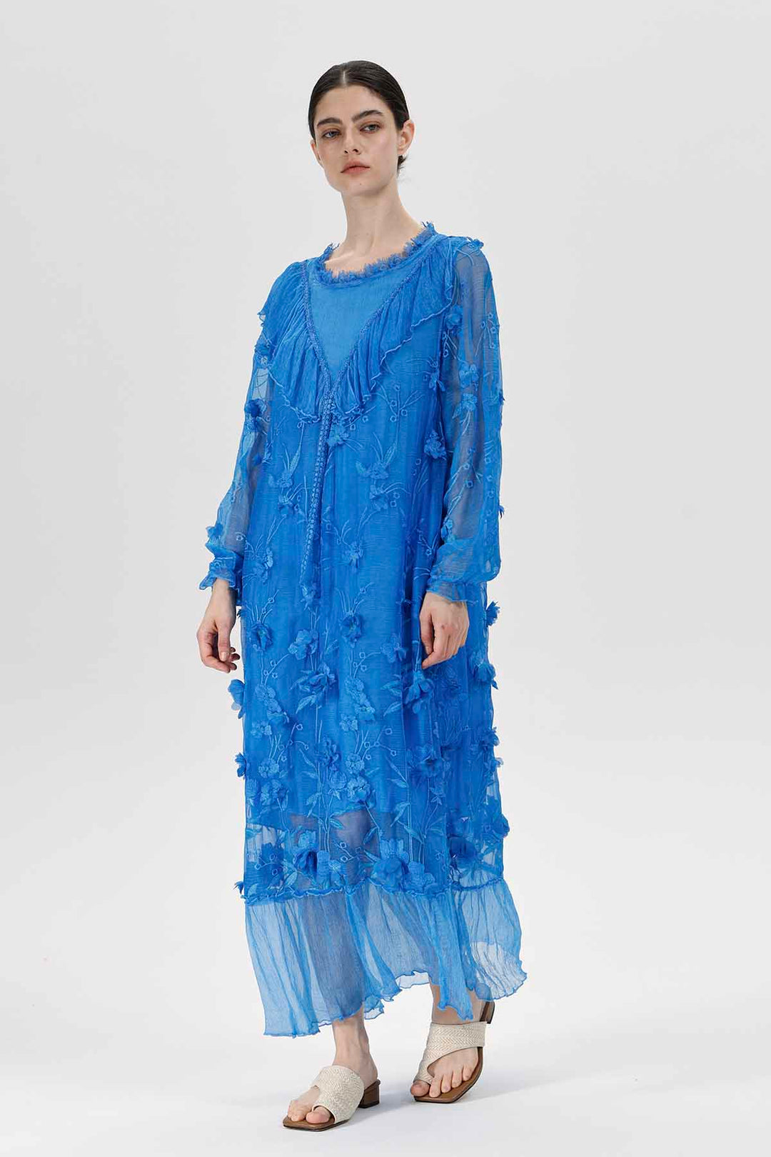 Vestido transparente con bordado Sylvie