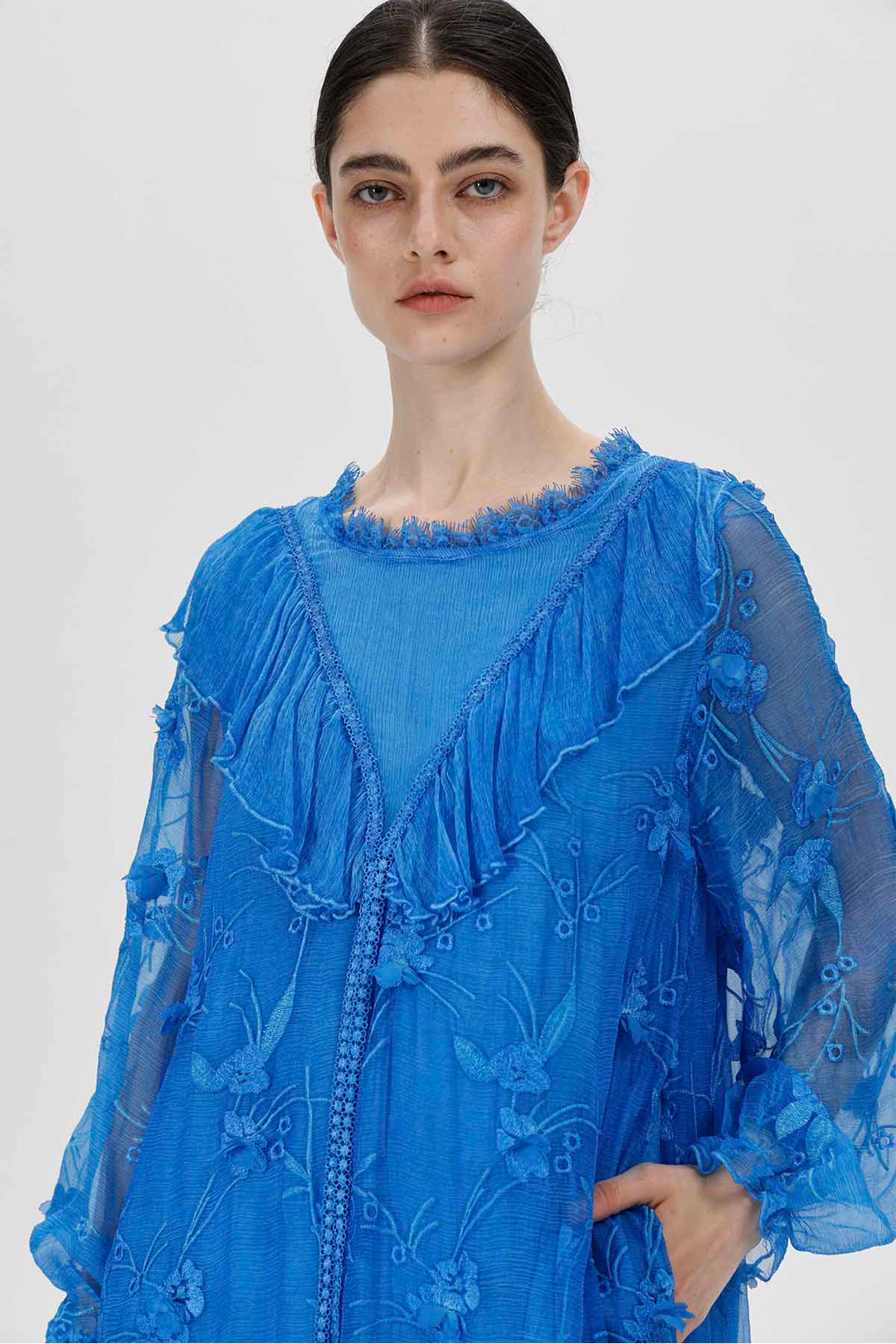 Vestido transparente con bordado Sylvie