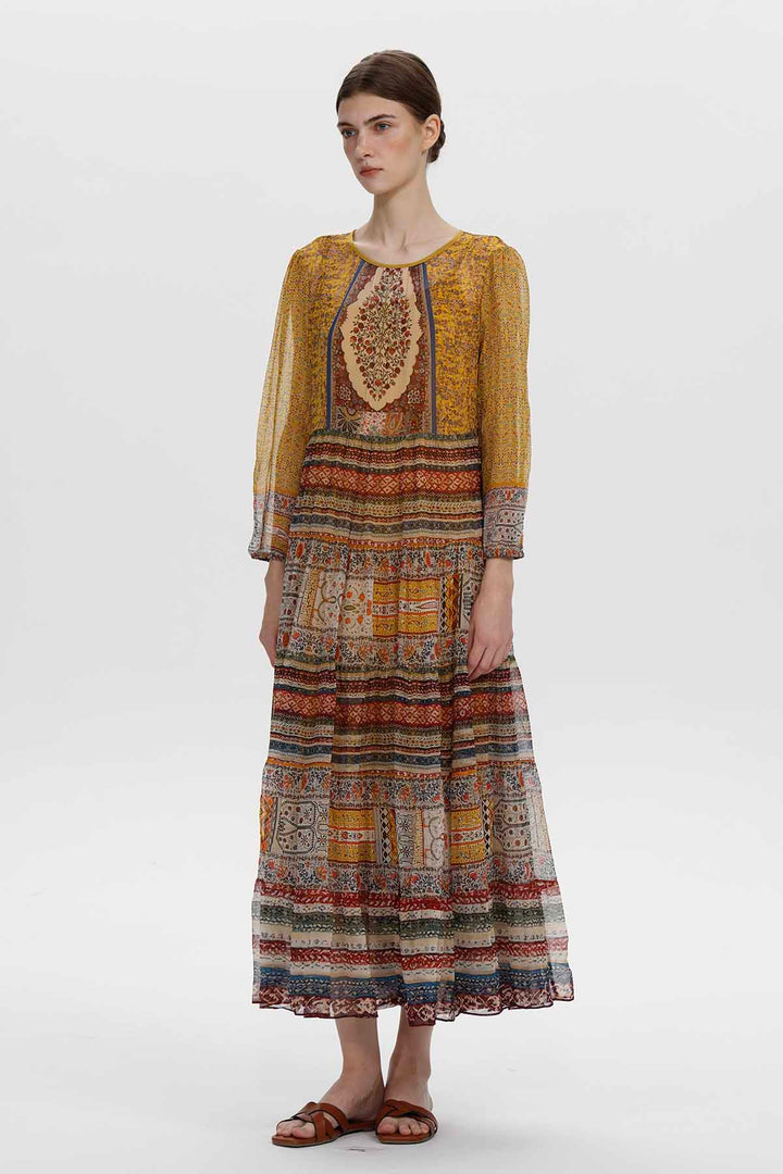 Theodora Vintage Print Silk Maxi Dress