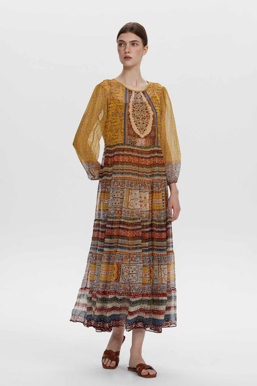 Theodora Vintage Print Silk Maxi Dress