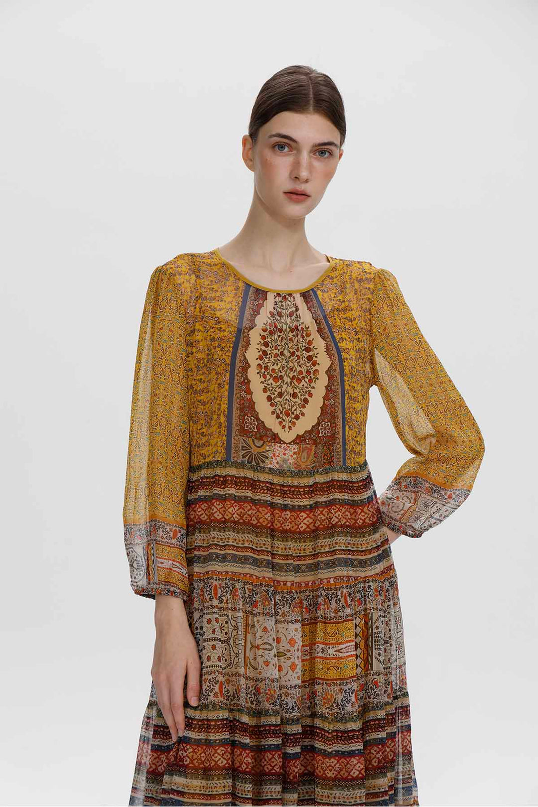 Theodora Vintage Print Silk Maxi Dress