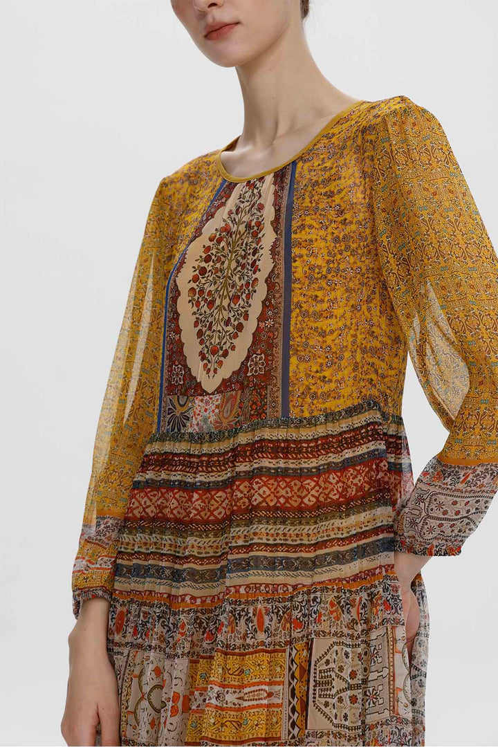 Theodora Vintage Print Silk Maxi Dress