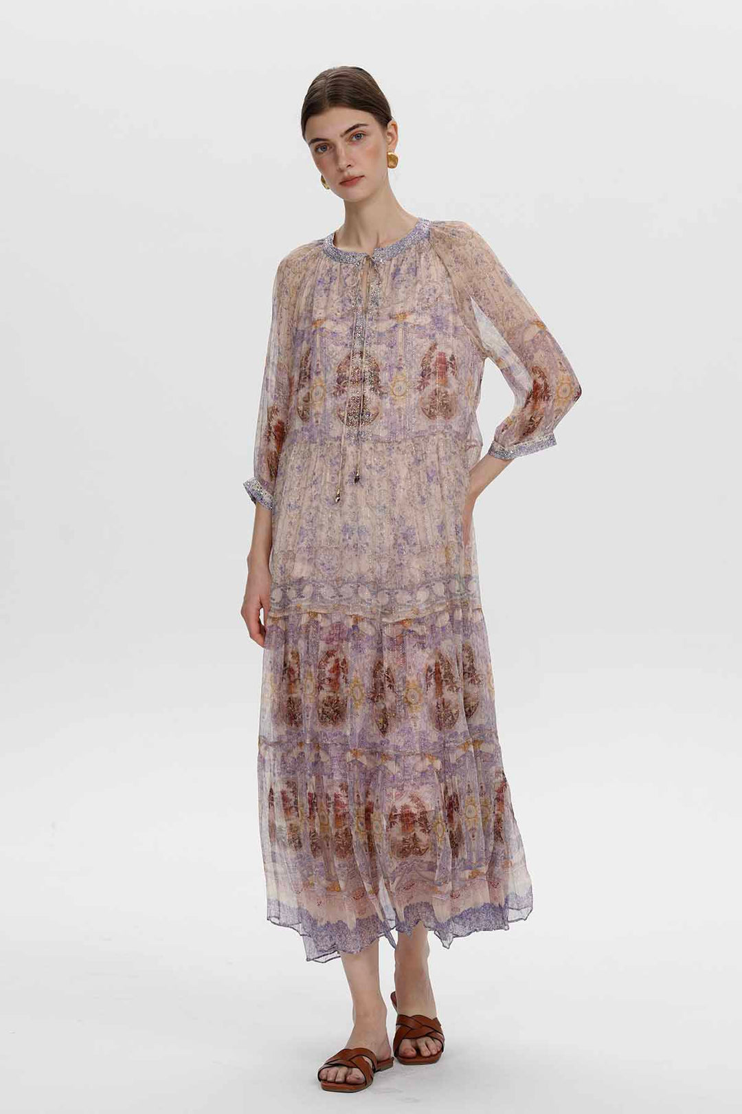 Odette Embellished Print Maxi Dress