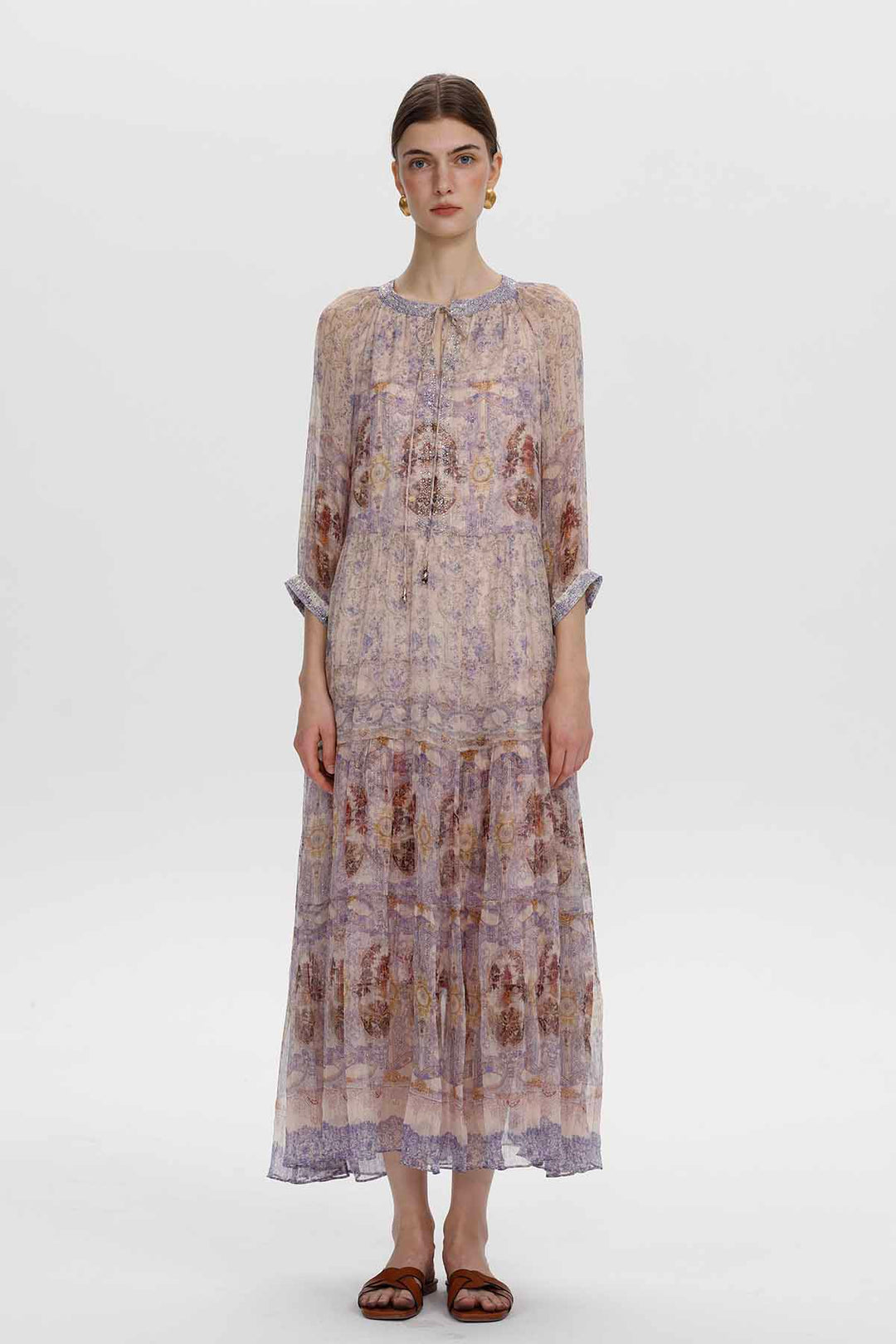 Odette Embellished Print Maxi Dress