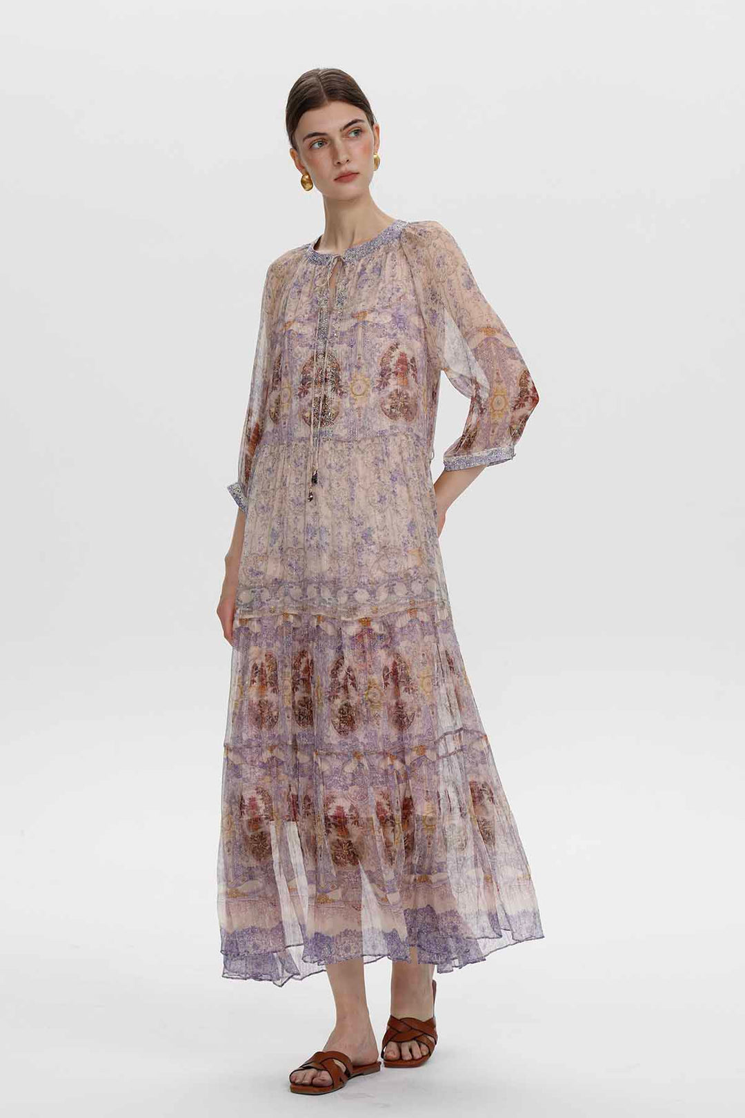 Odette Embellished Print Maxi Dress