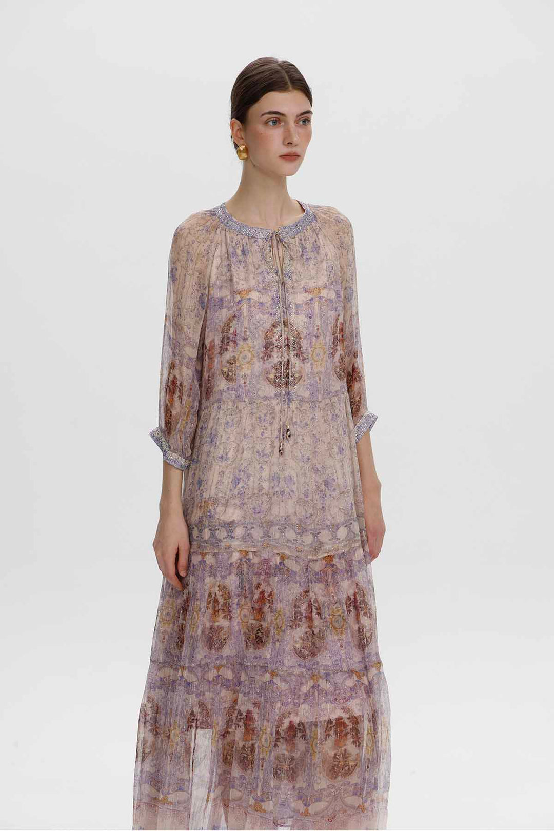 Odette Embellished Print Maxi Dress