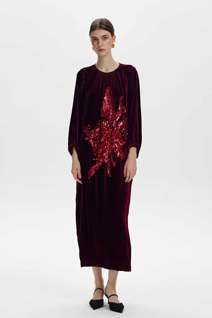 Mireille Sequined Velvet Maxi Dress