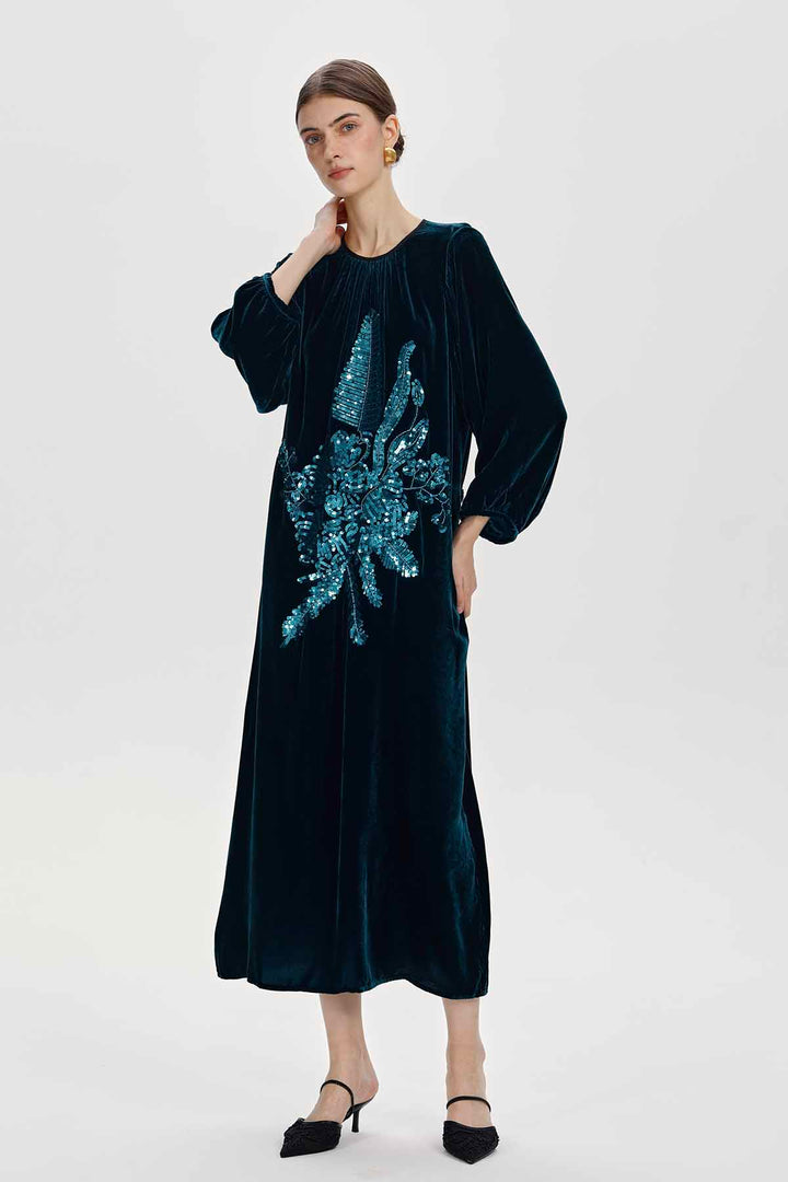 Mireille Sequined Velvet Maxi Dress