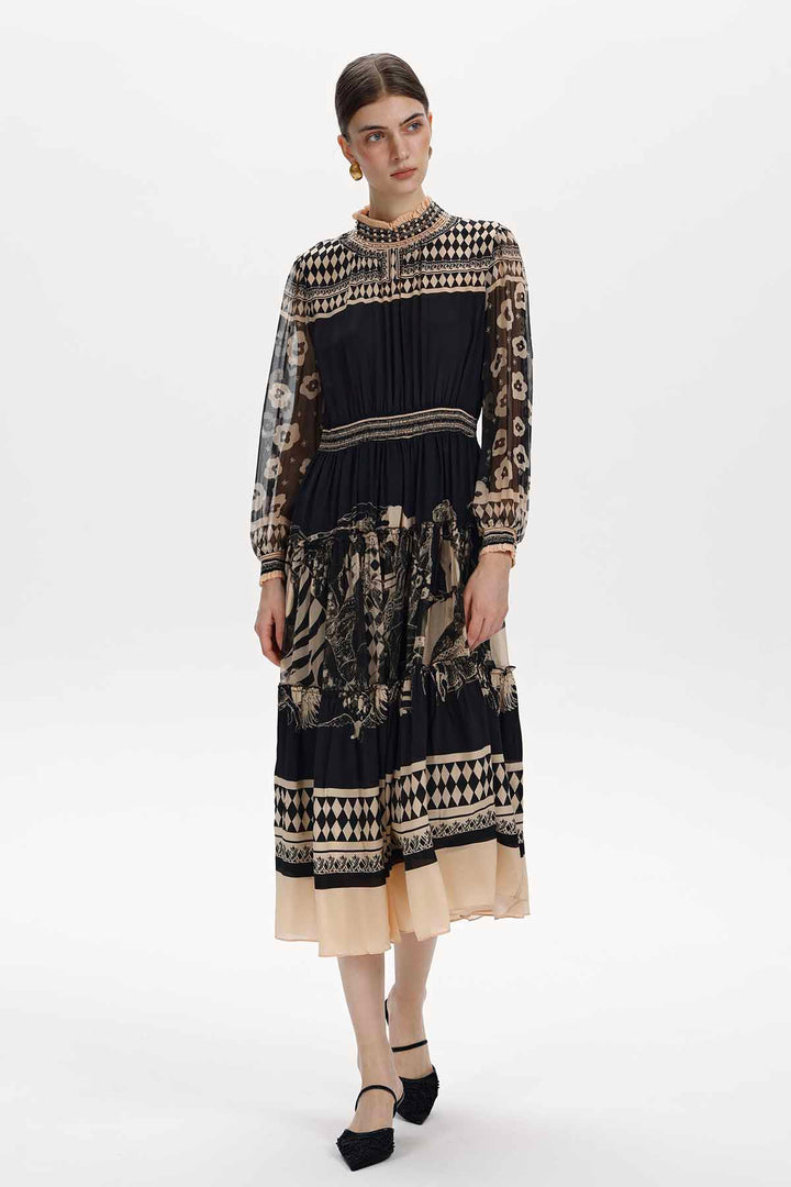 Lucasta Printed Silk Midi Dress