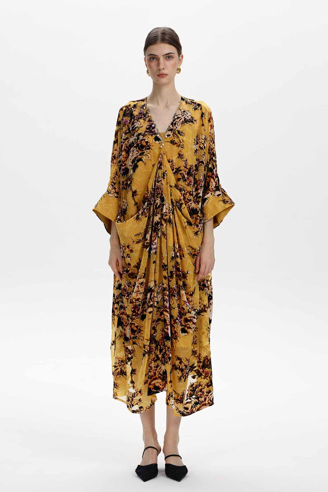 Maëlle Floral Silk Velvet Midi Dress