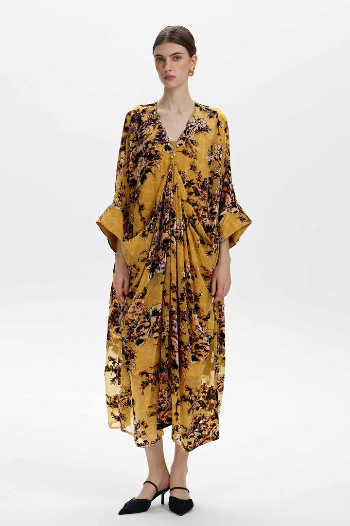 Maëlle Floral Silk Velvet Midi Dress