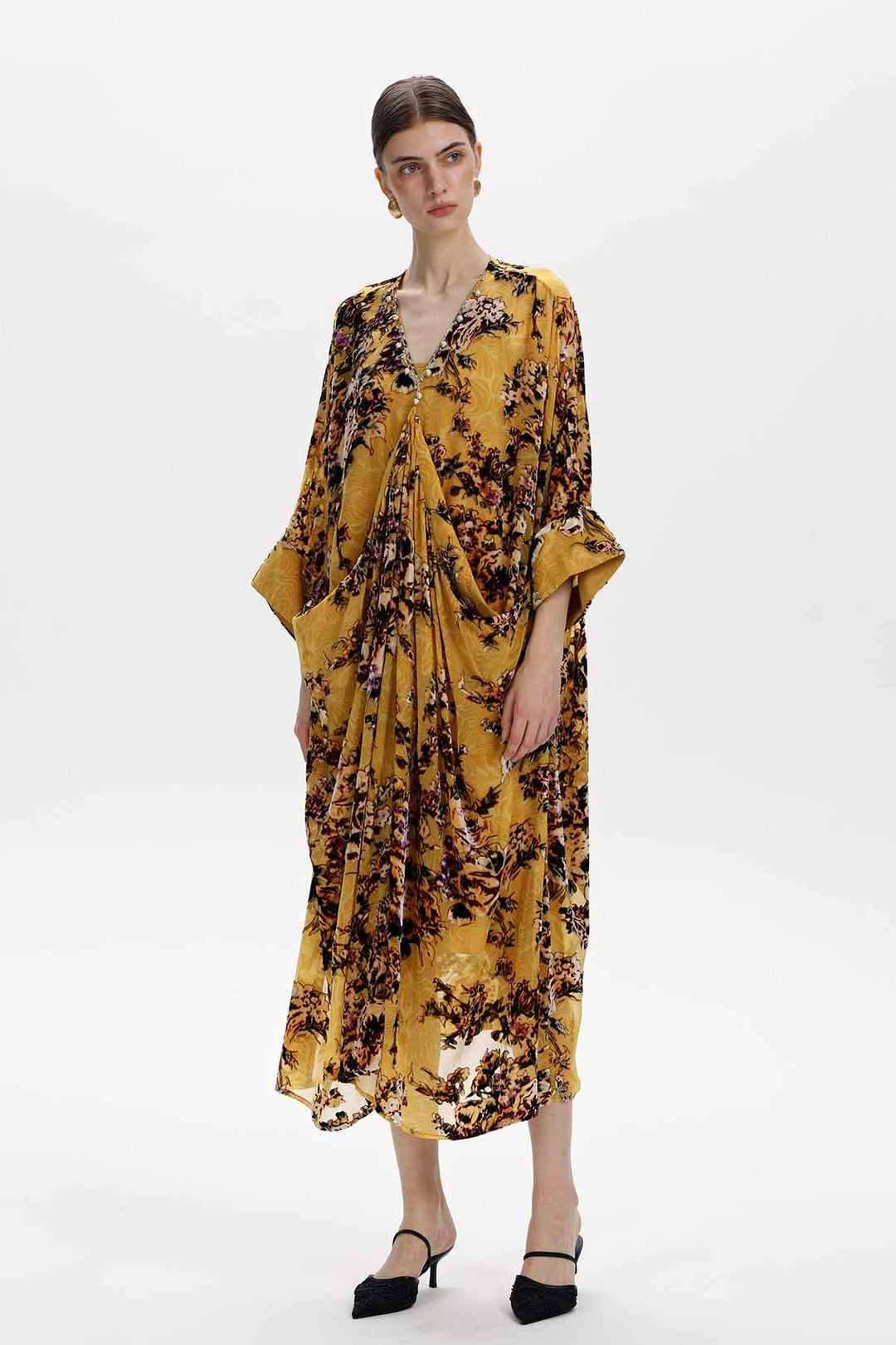 Maëlle Floral Silk Velvet Midi Dress