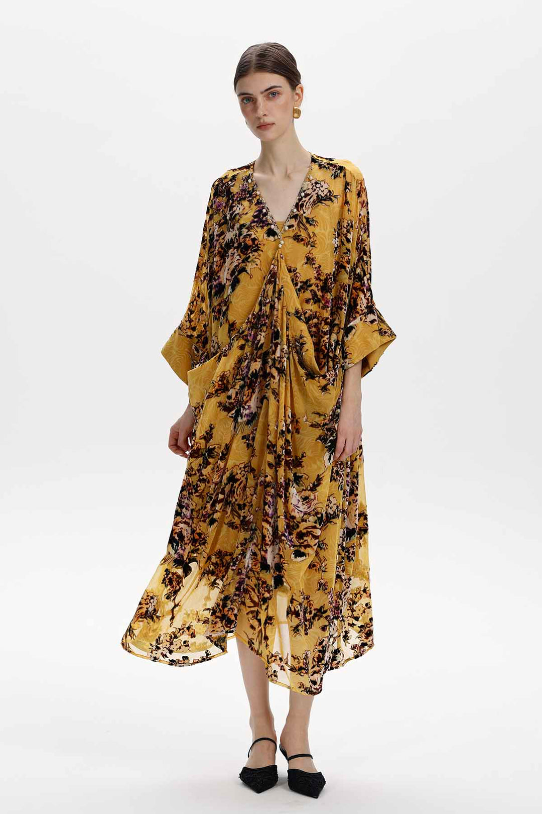 Maëlle Floral Silk Velvet Midi Dress
