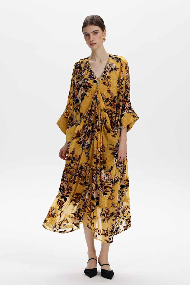 Maëlle Floral Silk Velvet Midi Dress