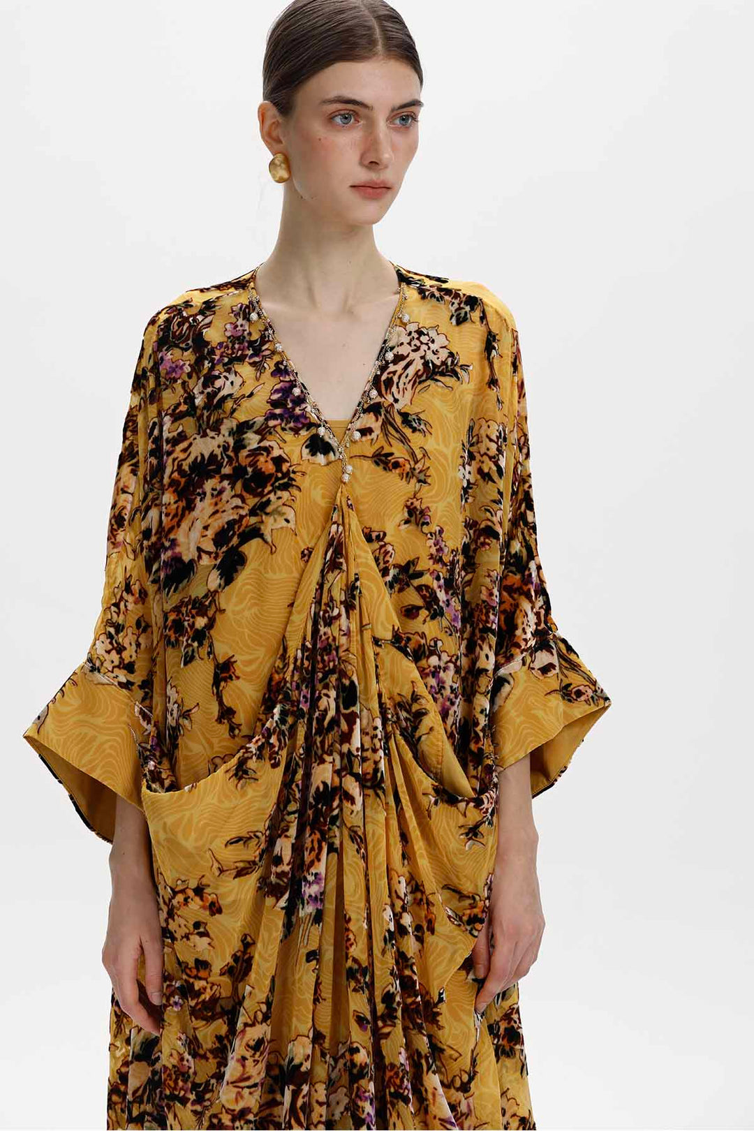 Maëlle Floral Silk Velvet Midi Dress