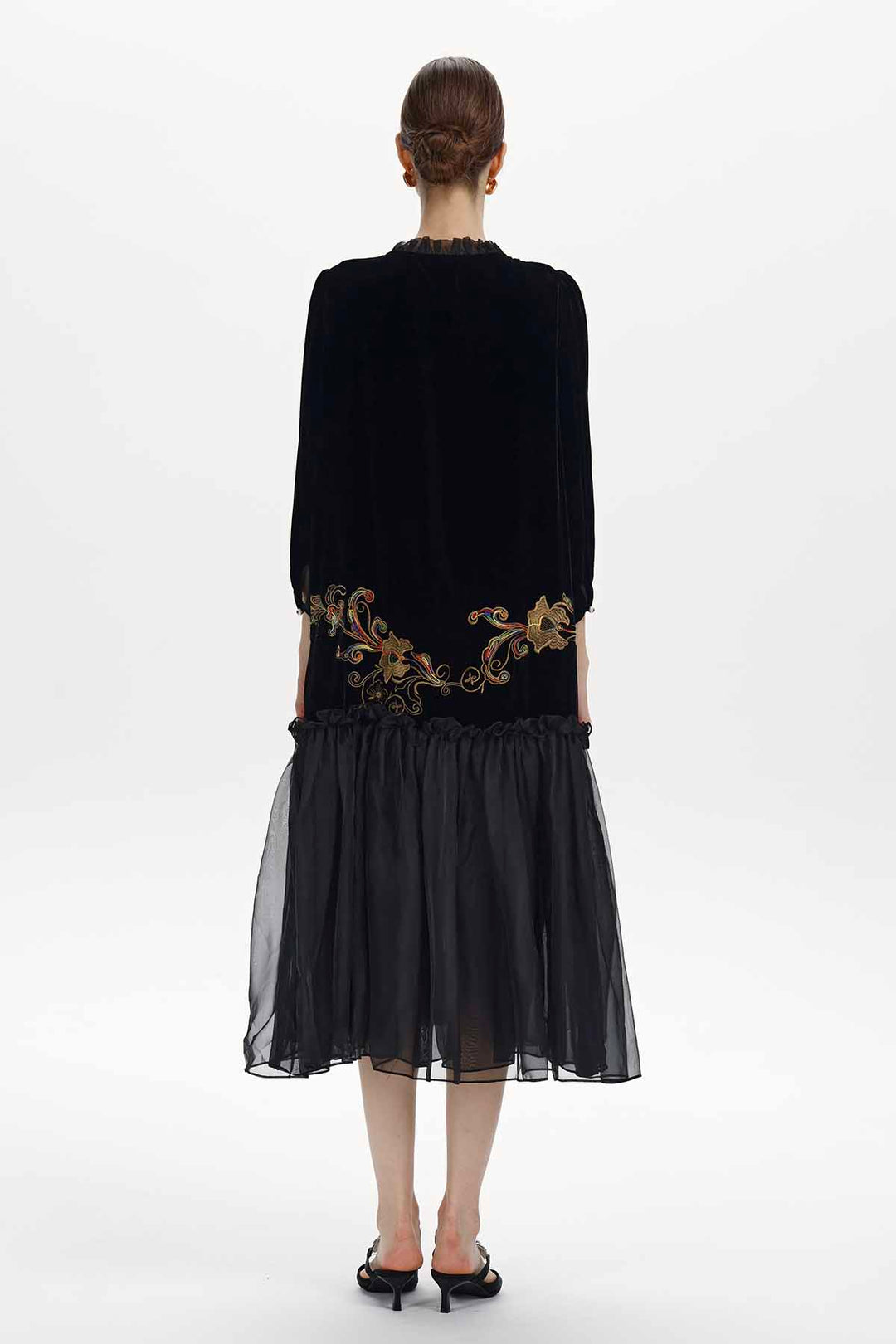Ottilie Embroidered Velvet Midi Dress