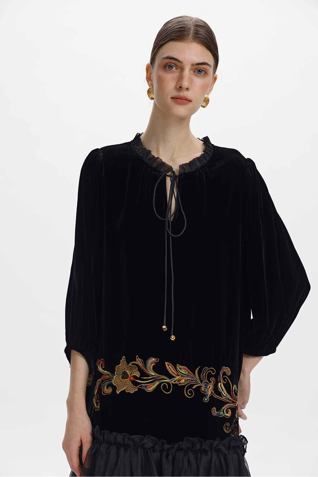 Ottilie Embroidered Velvet Midi Dress