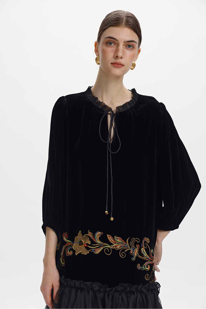 Ottilie Embroidered Velvet Midi Dress