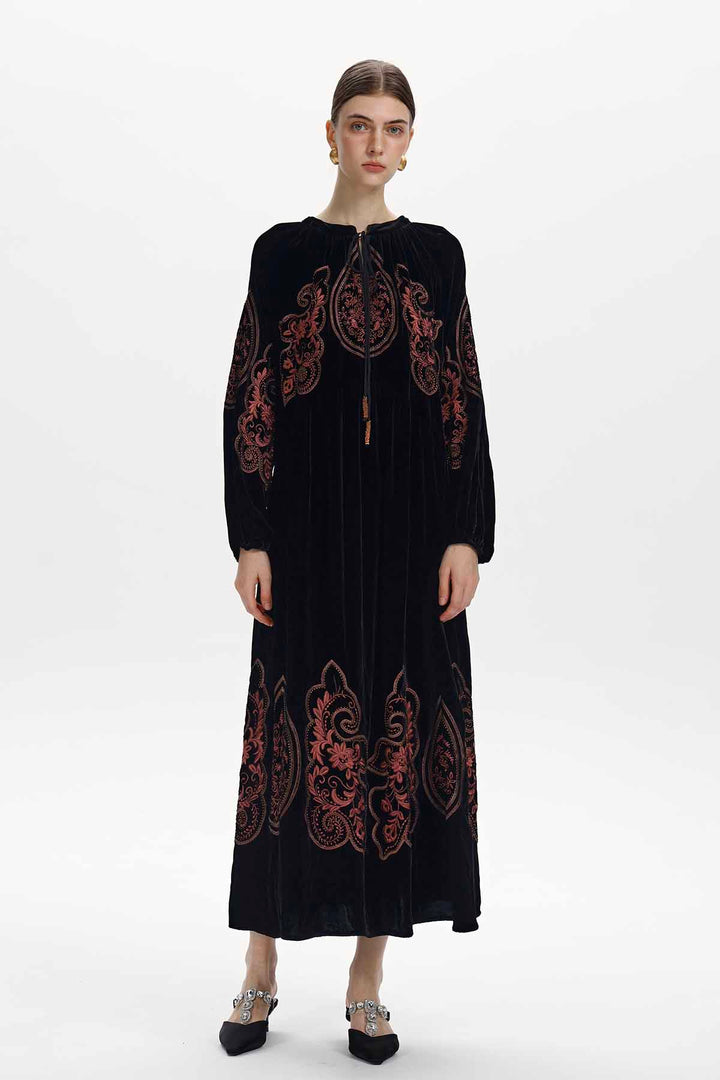 Eloise Embroidered Velvet Maxi Dress
