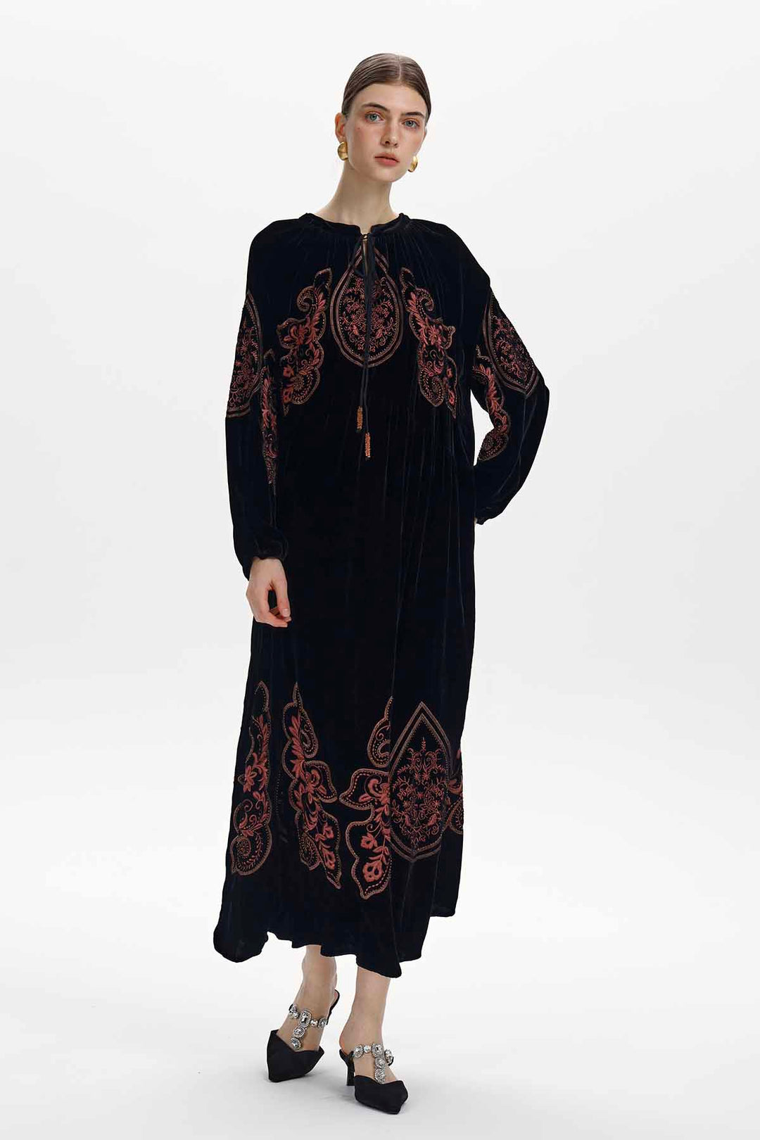 Eloise Embroidered Velvet Maxi Dress