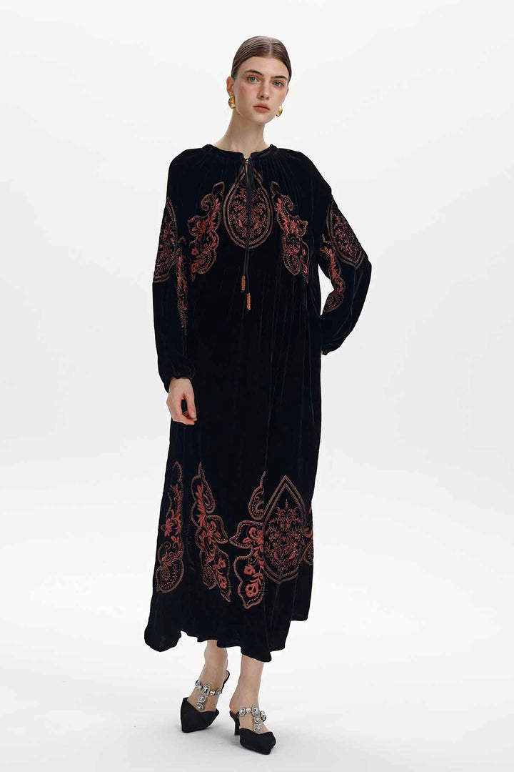 Eloise Embroidered Velvet Maxi Dress