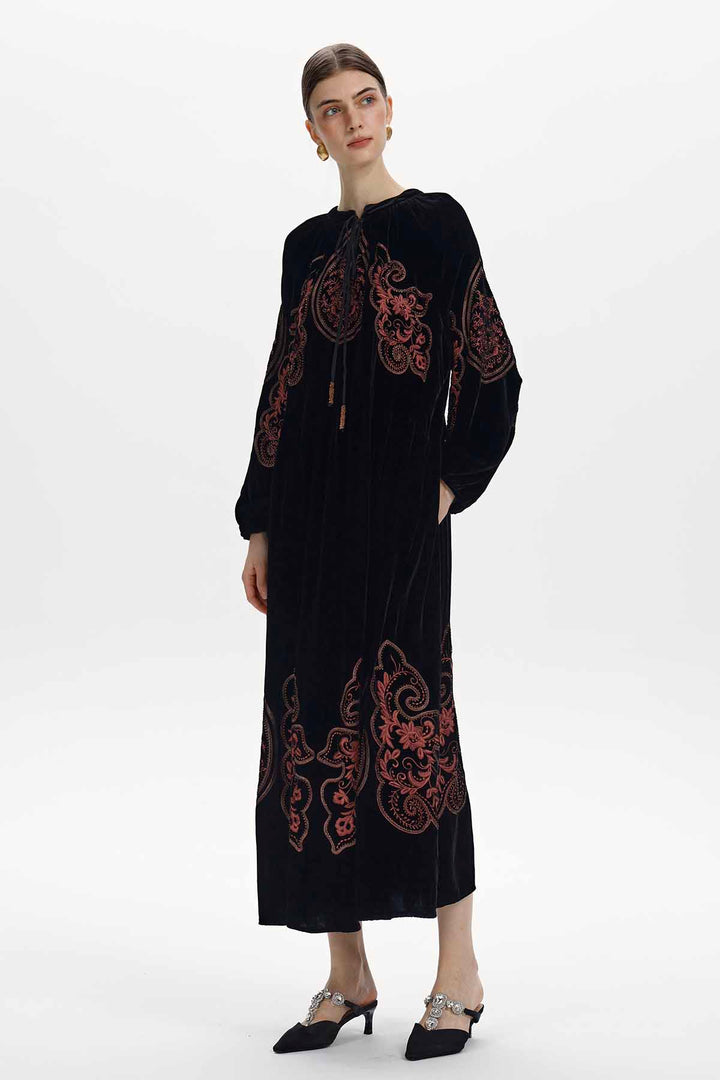Eloise Embroidered Velvet Maxi Dress