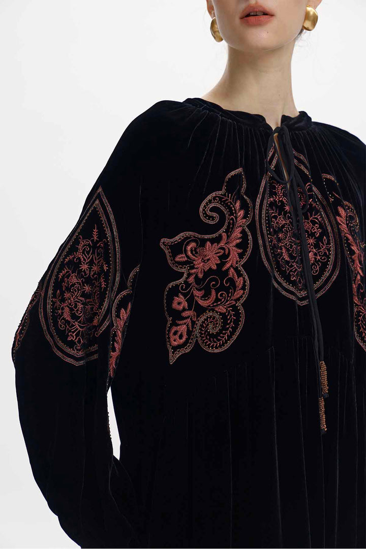 Eloise Embroidered Velvet Maxi Dress