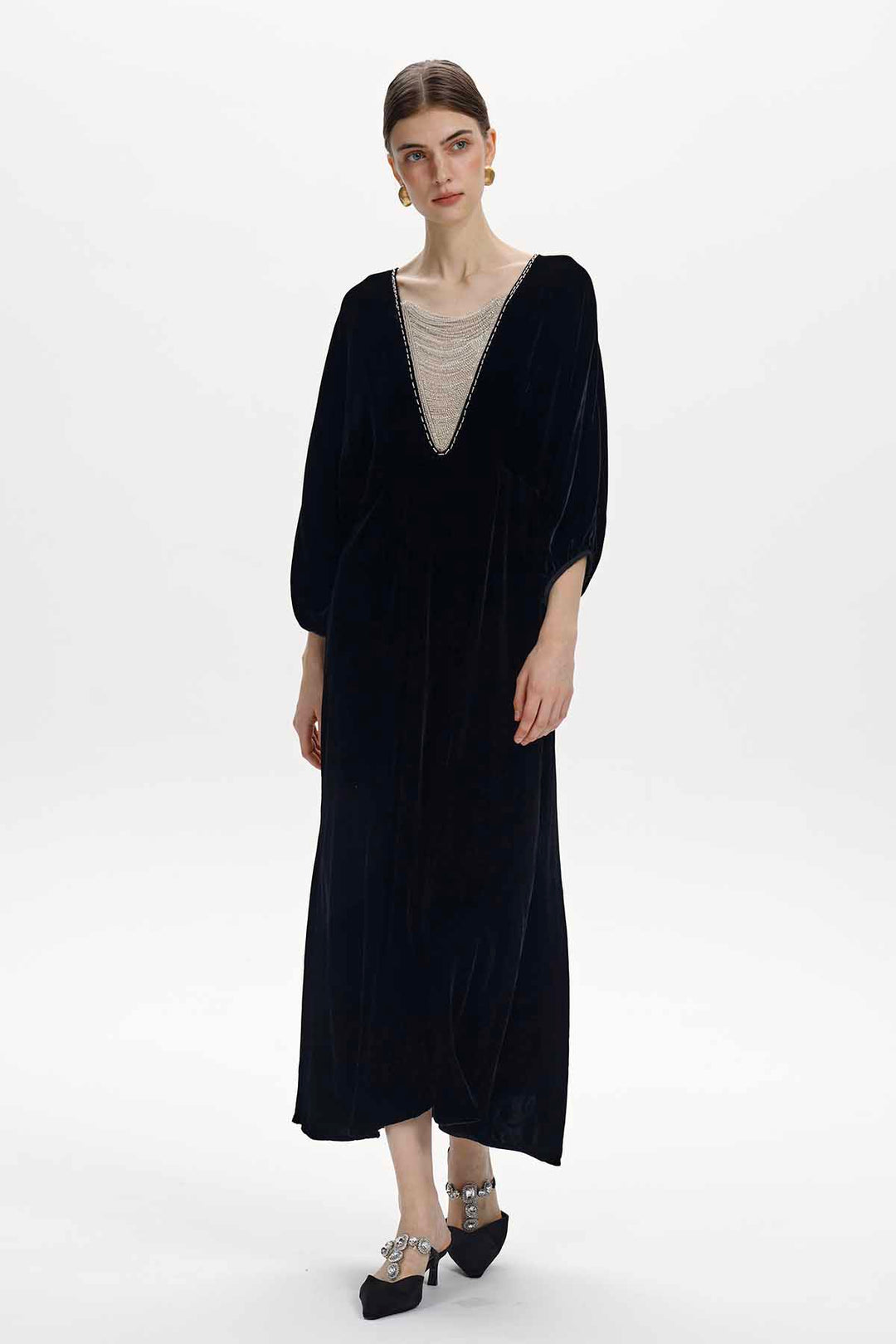 Faustine Beaded Velvet Maxi Dress