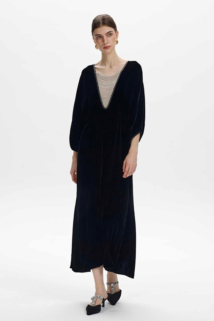 Faustine Beaded Velvet Maxi Dress