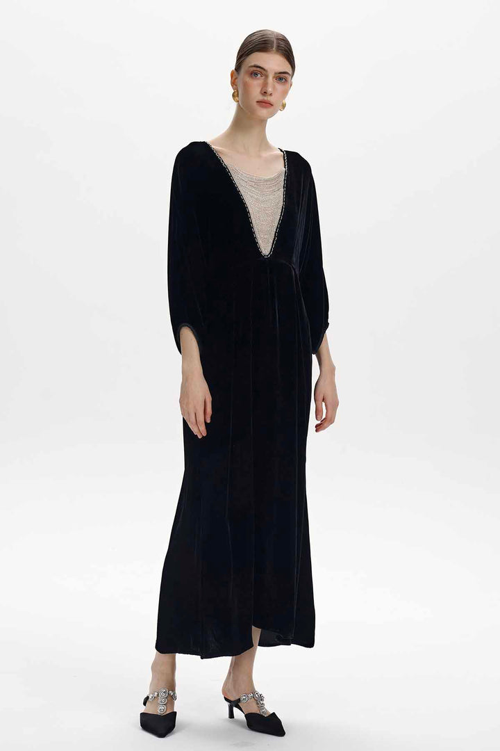 Faustine Beaded Velvet Maxi Dress