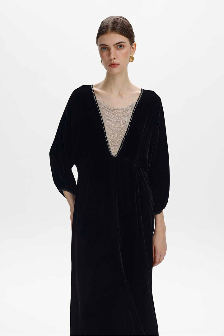 Faustine Beaded Velvet Maxi Dress